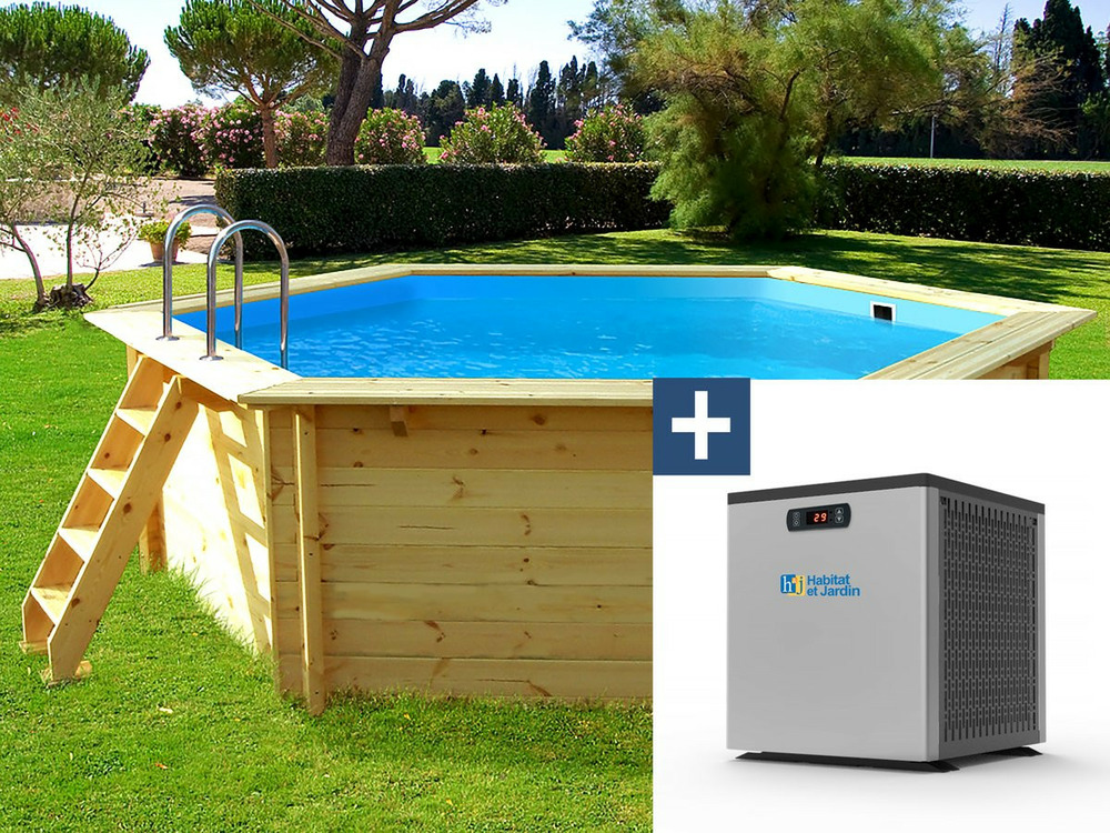 Piscine bois Hawai - 4.10 x 1.20 m + Pompe à chaleur 3.5 kW