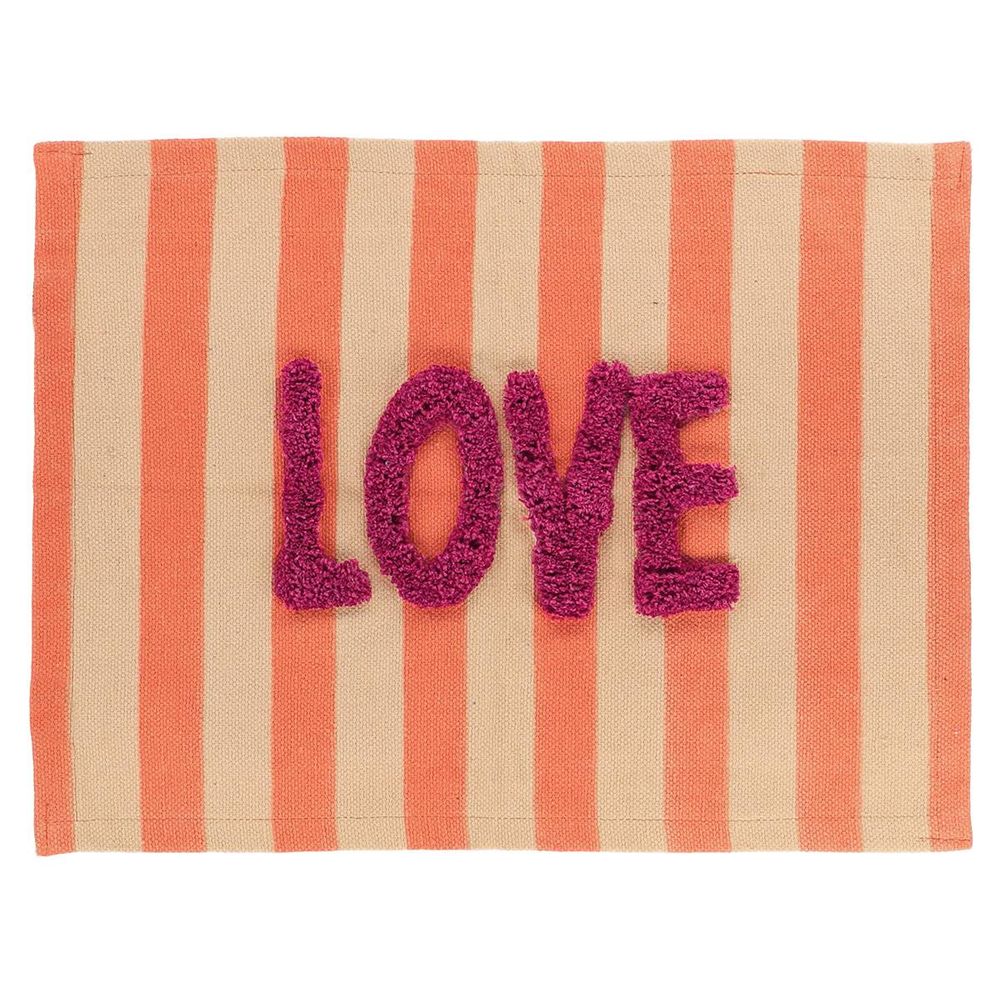 Tapis coton inscription tuftee love 45x60 cm - orange/beige