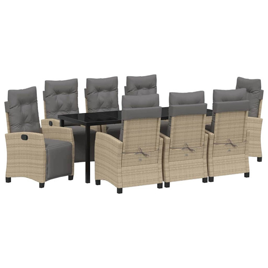 Ensemble de salle à manger pour jardin 9 pcs beige polyrotin
