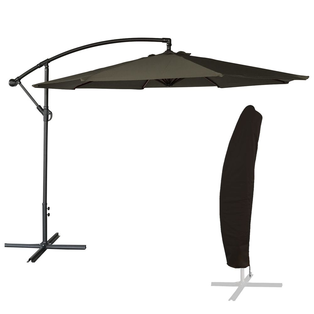 Parasol déporté oahu rond 3m de diamètre gris + housse