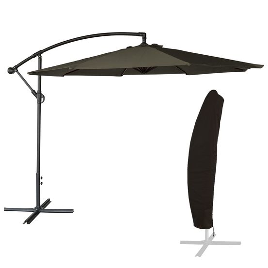 Parasol déporté oahu rond 3m de diamètre gris + housse