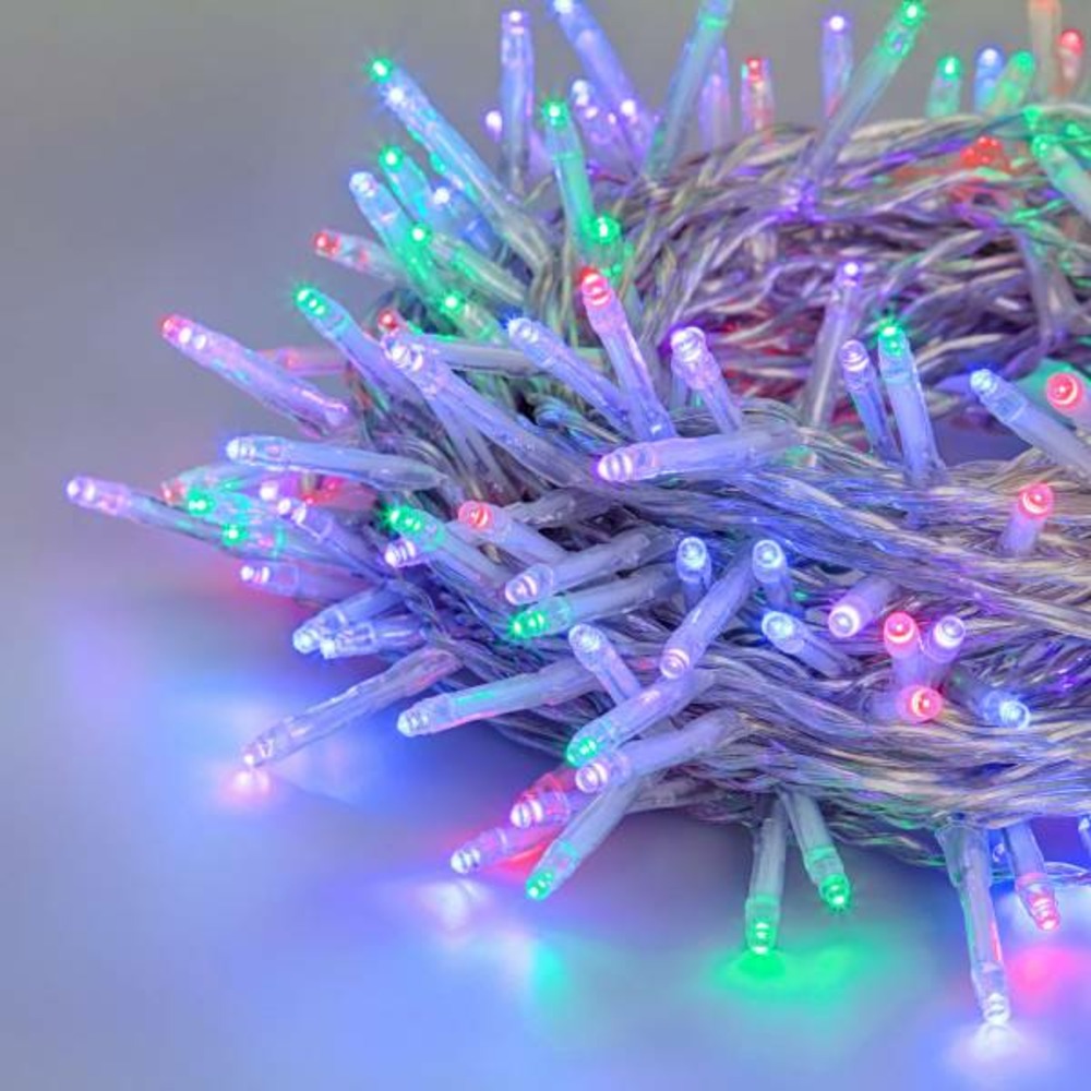 Guirlande lumineuse 10m 100 led multicolores 31v prolongeable câble transparent ip44 smart connect lotti
