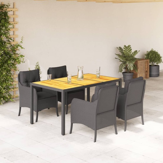 Ensemble à manger de jardin coussins 5pcs noir résine tressée
