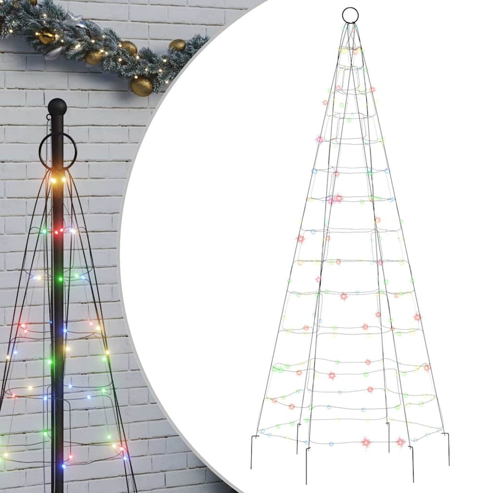 Sapin de noël à led sur mât de drapeau 200 led coloré 180 cm