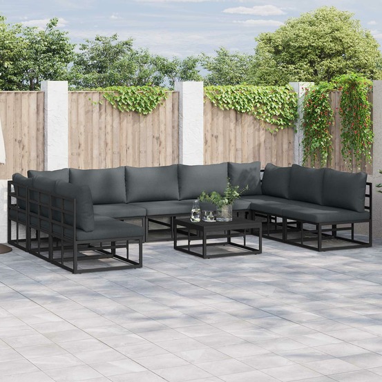 Ensemble de canapé de jardin avec coussin 10 pcs noir aluminium