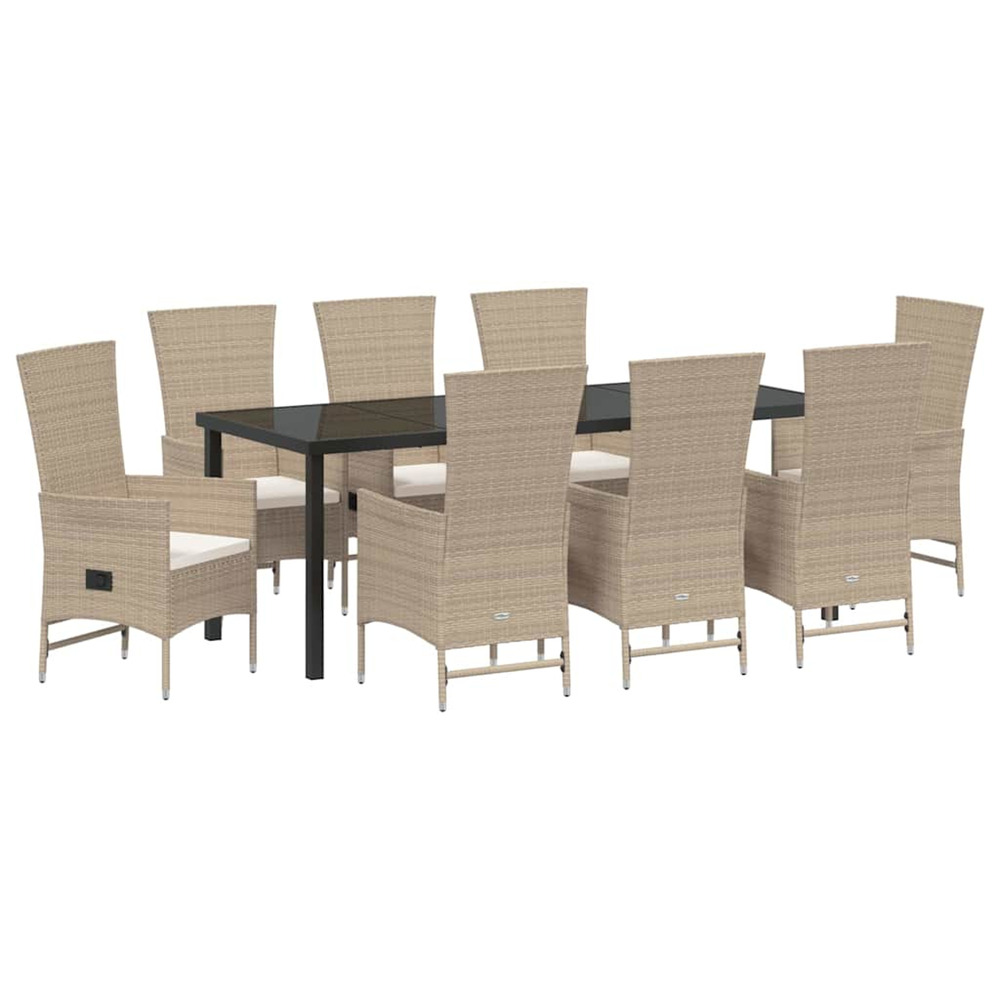 Ensemble de salle à manger pour jardin 9 pcs beige polyrotin