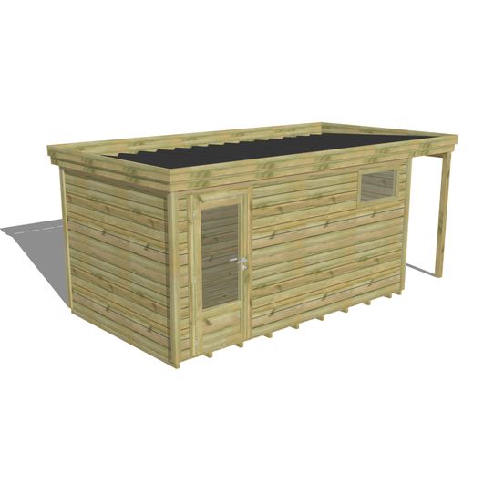 Abri de jardin bois pin traité autoclave 27mm - 5,34x2,64m / 14m2 - bac acier - plancher bois