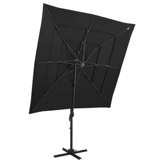 Parasol de jardin à 4 niveaux avec mât en aluminium noir