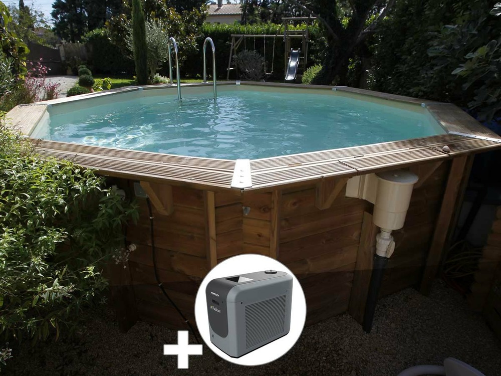 Kit piscine bois océa 4,30 x 1,20 m - liner gris + poolican