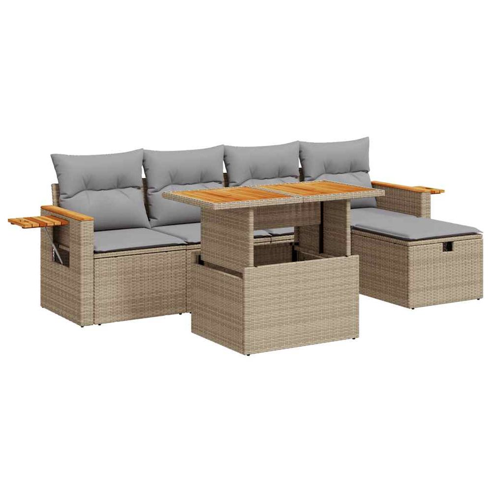 Salon de jardin avec coussins 6 pcs beige résine tressée
