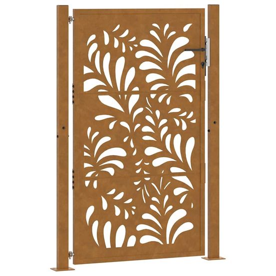 Portail de jardin 105 x 155 cm en acier patiné motif vagues