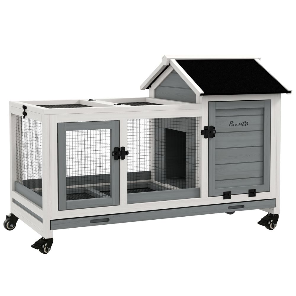Clapier à lapin mobile en bois sur roulettes pour intérieur et extérieur 108 cm gris