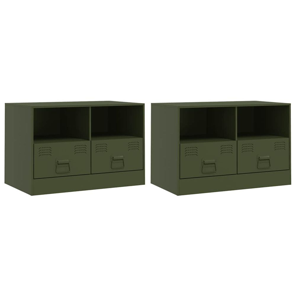 Meubles tv 2 pcs vert olive 67x39x44 cm acier
