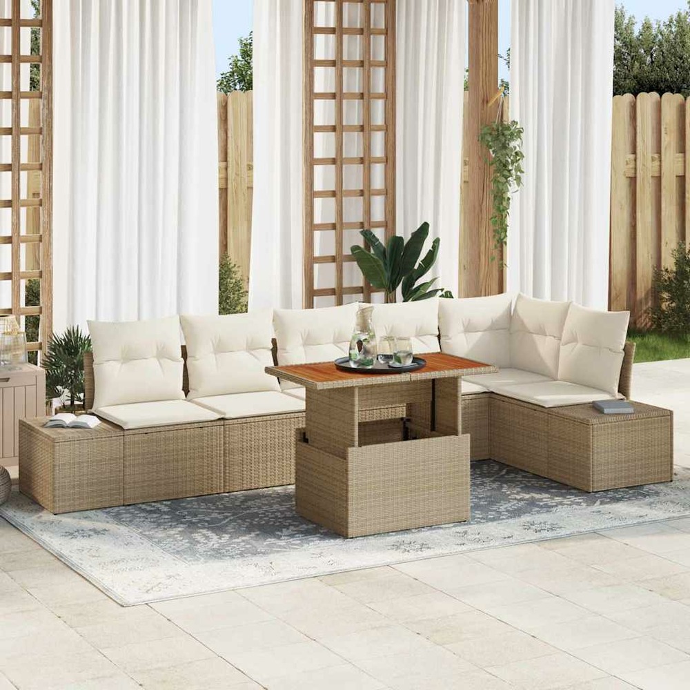Ensemble de canapé de jardin 7 pcs beige poly rotin