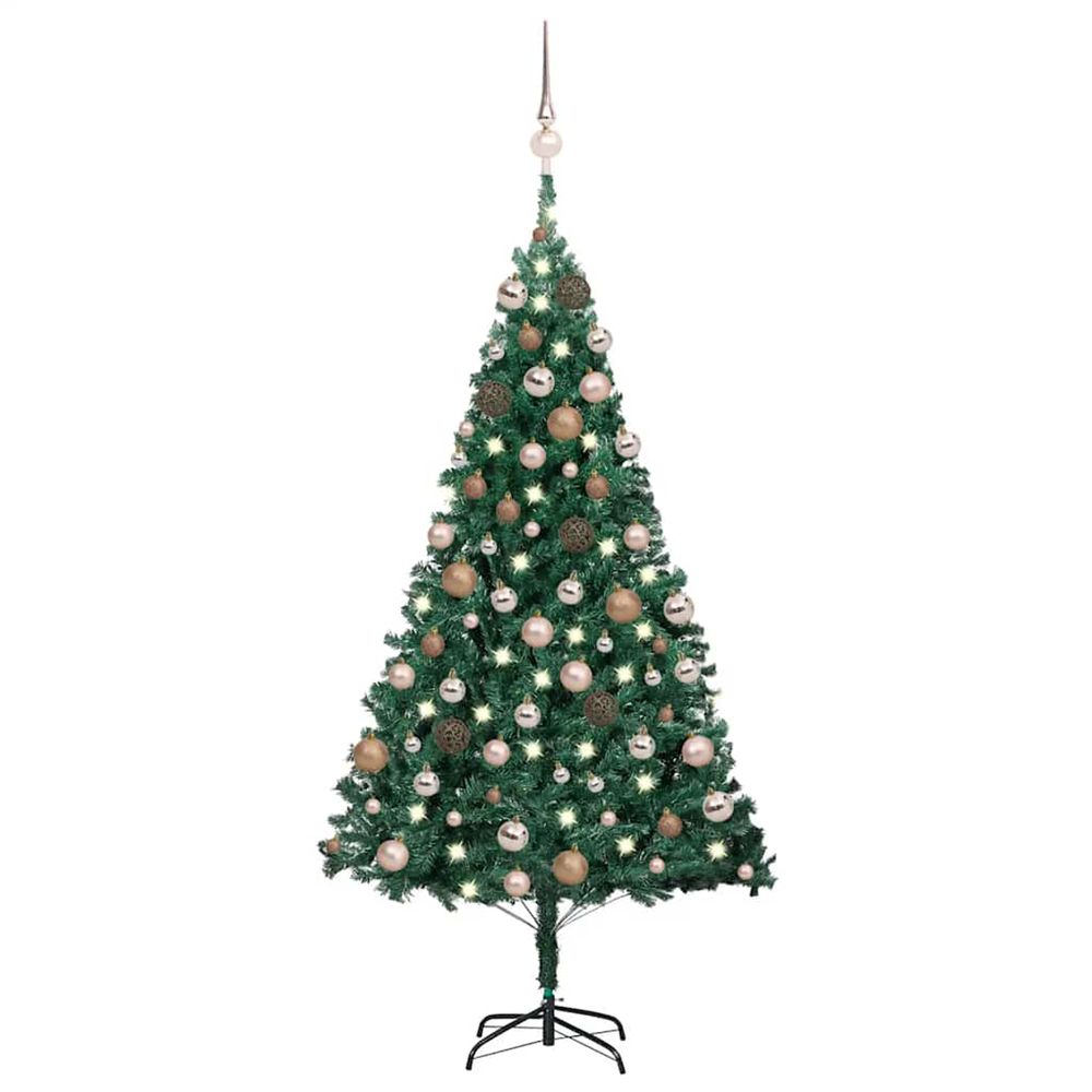 Arbre de noël artificiel pré-éclairé et boules vert 150 cm pvc