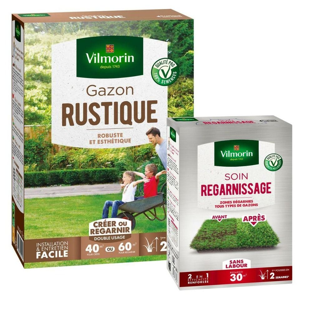 Gazon rustique - 1 kg + soin regarnissage universel 2 en 1 - 500 g