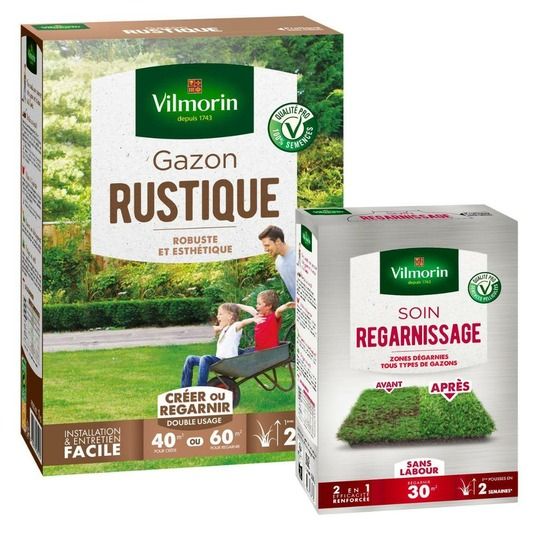 Gazon rustique - 1 kg + soin regarnissage universel 2 en 1 - 500 g