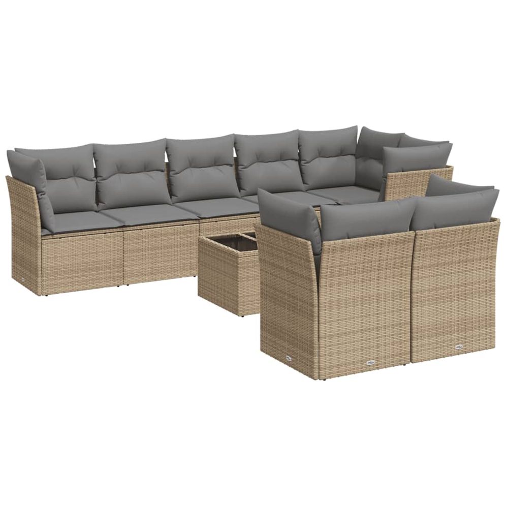 Salon de jardin avec coussins 9 pcs beige résine tressée