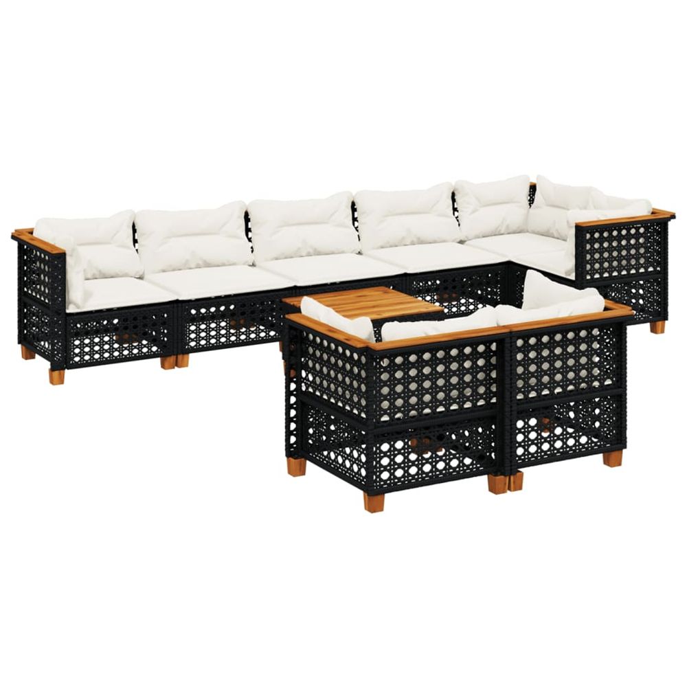 Salon de jardin 9 pcs avec coussins noir résine tressée