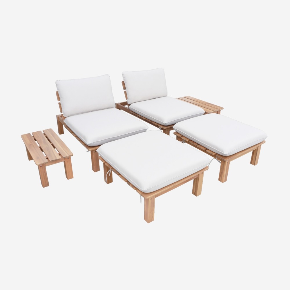 Salon de jardin modulable bois d'acacia naturel multi positions 2 places - mae