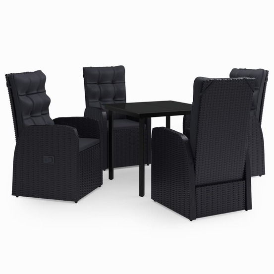 Ensemble à manger de jardin avec coussins 5 pcs noir