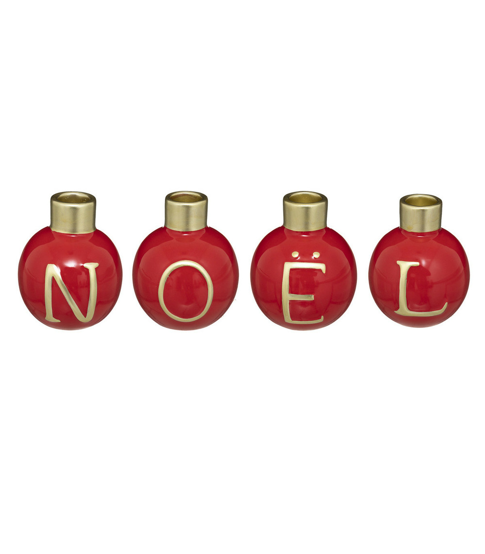 Lot de 4 bougeoirs photophores en céramique forme boule de noël d 8 x 10 cm