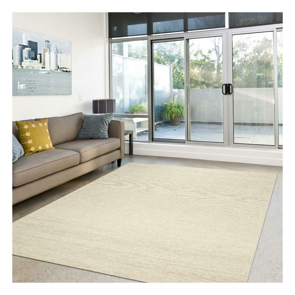 Tapis kilim 140x200 rectangle fait main en laine ivoire motif uni look 406