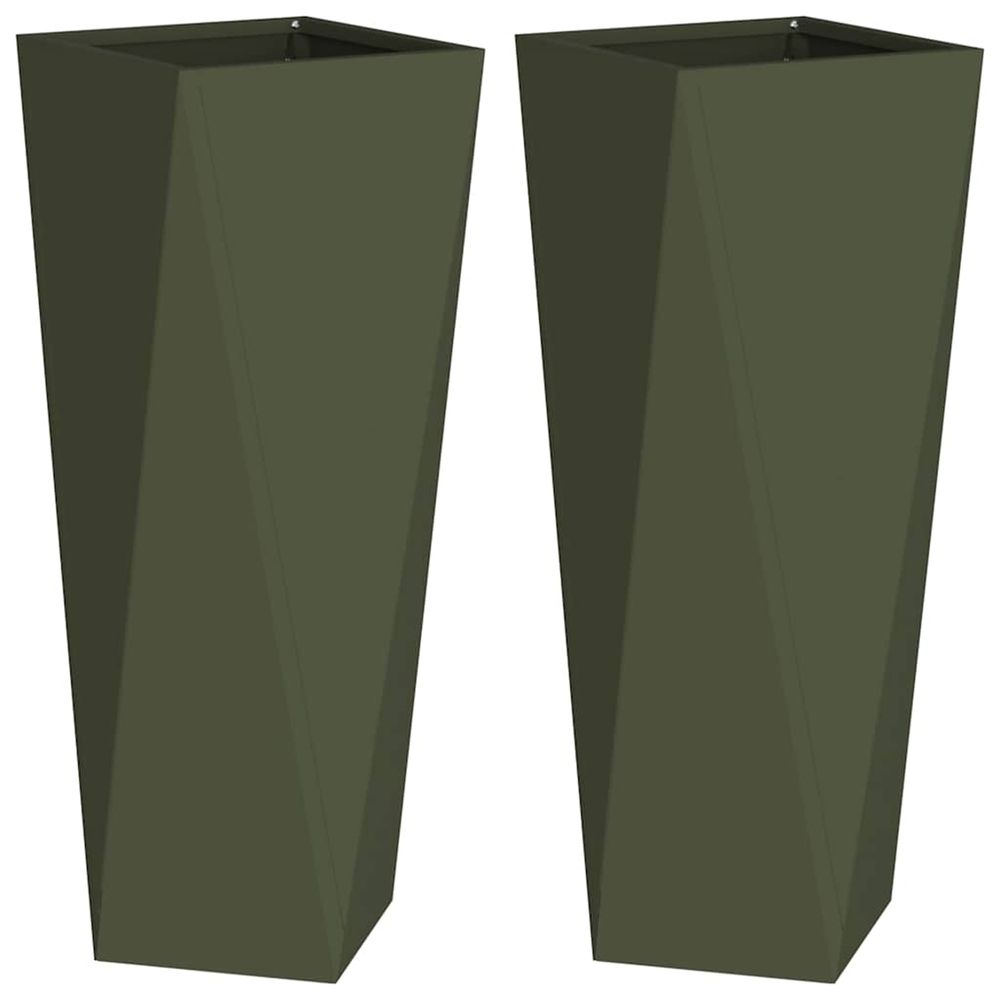 Jardinière d'extérieur 2 pc vert olive 30 x 30 x 75 cm acier