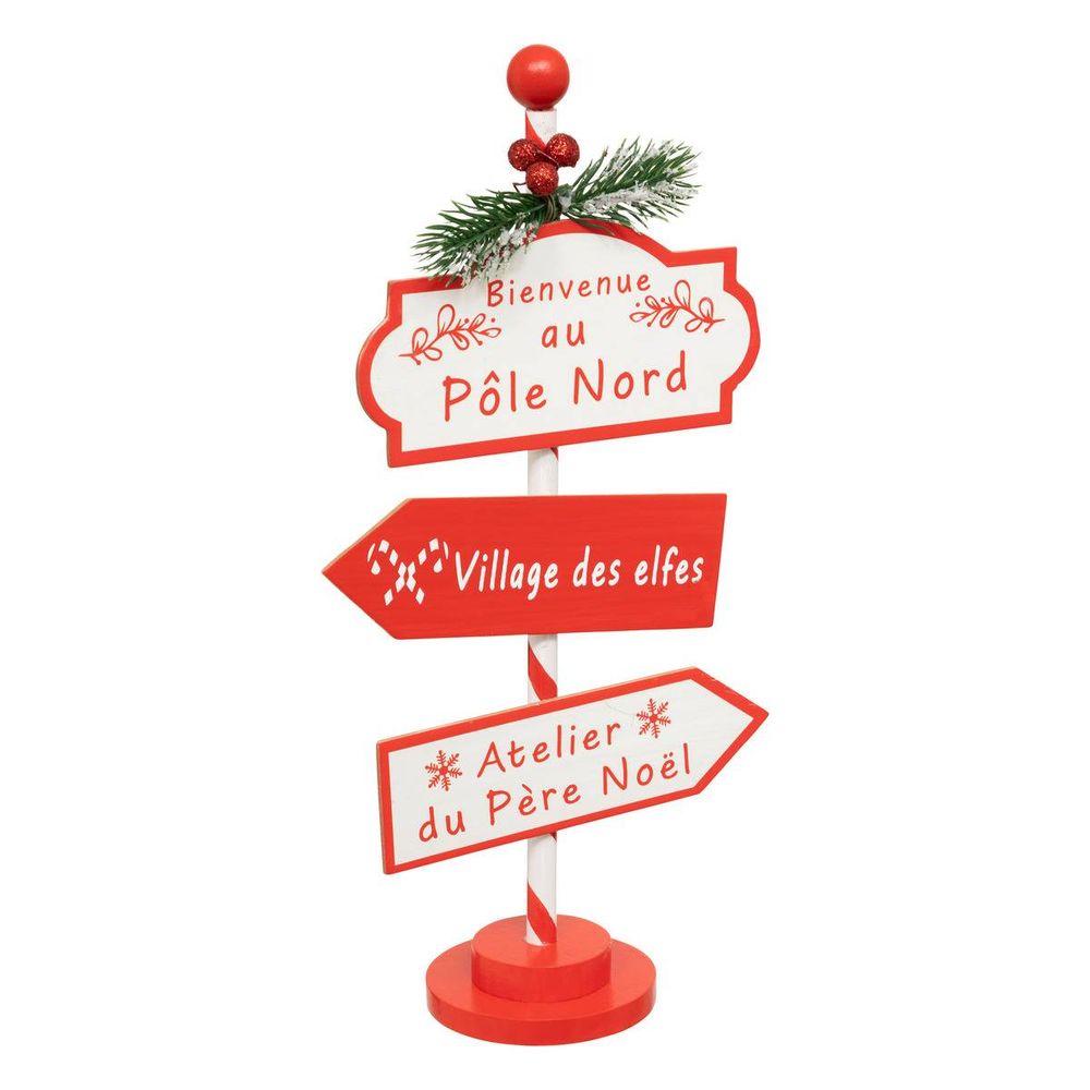 Pancarte de noël rouge pôle nord h. 30 cm