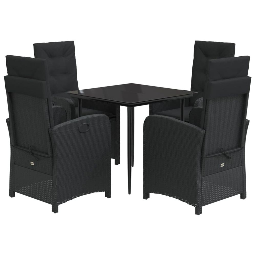 Ensemble à manger de jardin coussins 5pcs noir résine tressée
