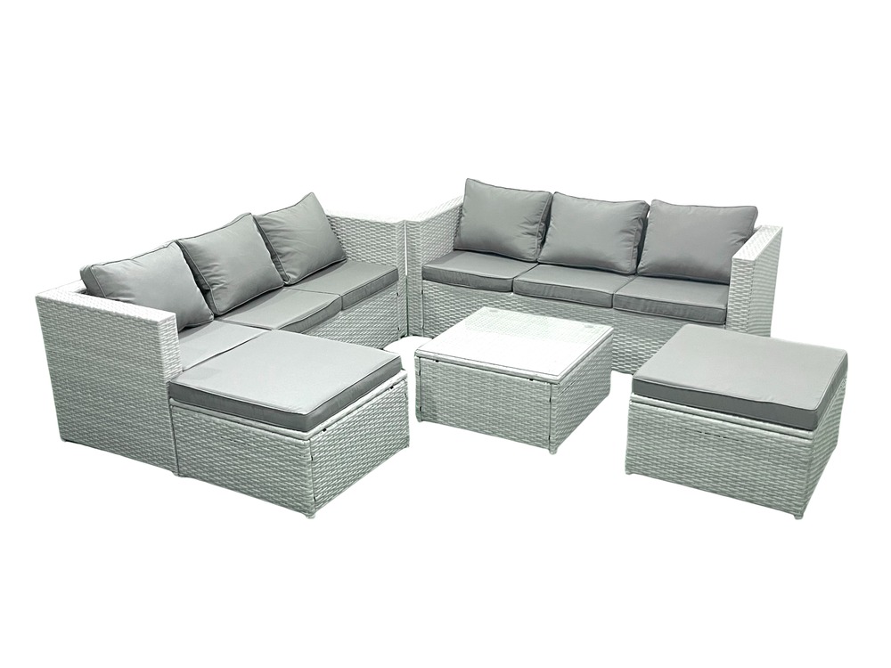 Ensemble de meubles de jardin en rotin 8 places ensemble de canapés de jardin avec 2 grand tabourets gris clair mixte