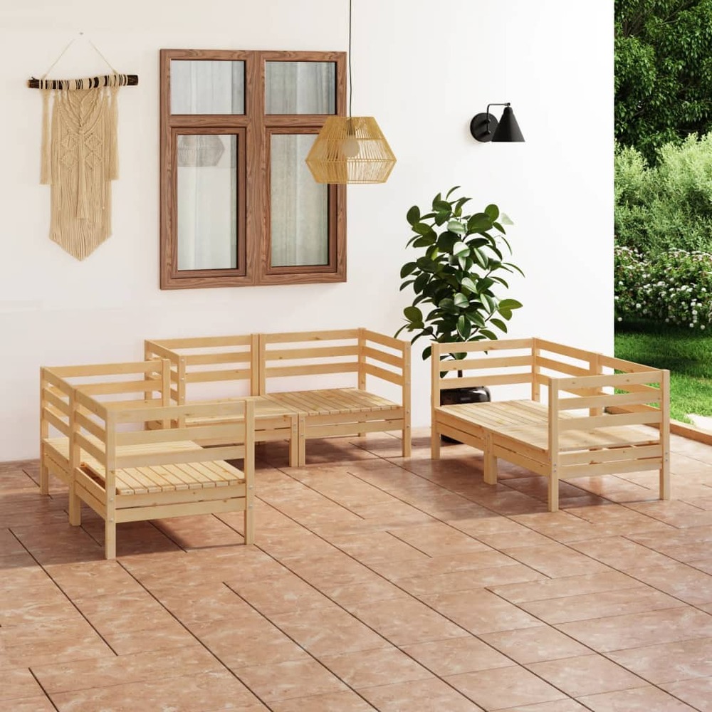 Salon de jardin 6 pcs bois de pin massif