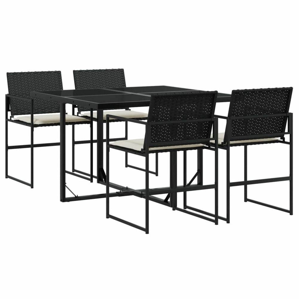Ensemble à manger de jardin coussins 5pcs noir résine tressée