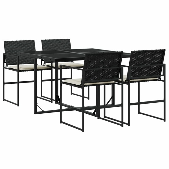 Ensemble à manger de jardin coussins 5pcs noir résine tressée