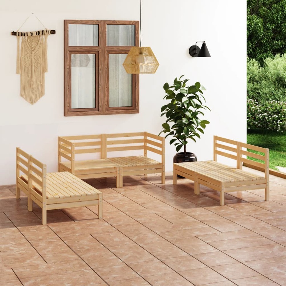 Salon de jardin 6 pcs bois de pin massif