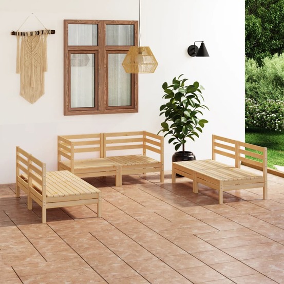 Salon de jardin 6 pcs bois de pin massif