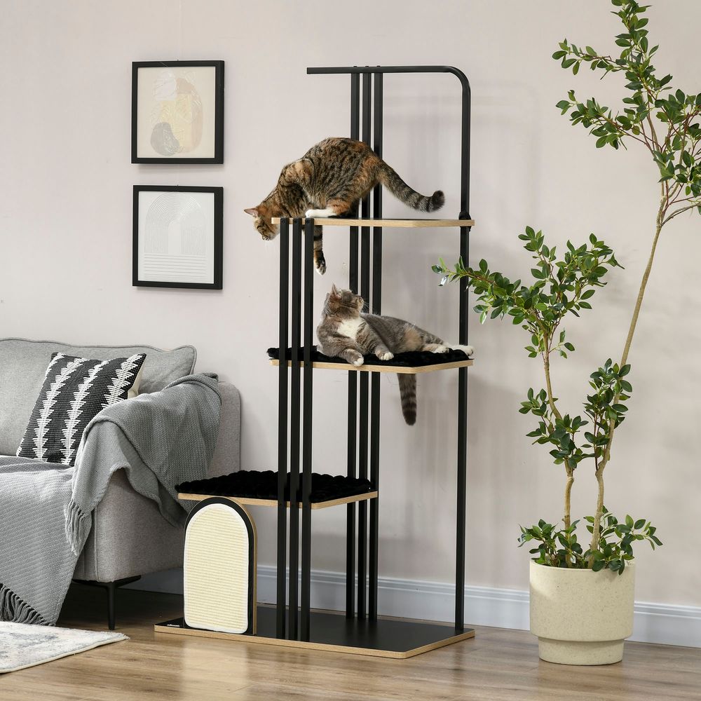 Arbre à chat industriel acier bois griffoir coussins lavables 170cm noir - comfortxl pet living