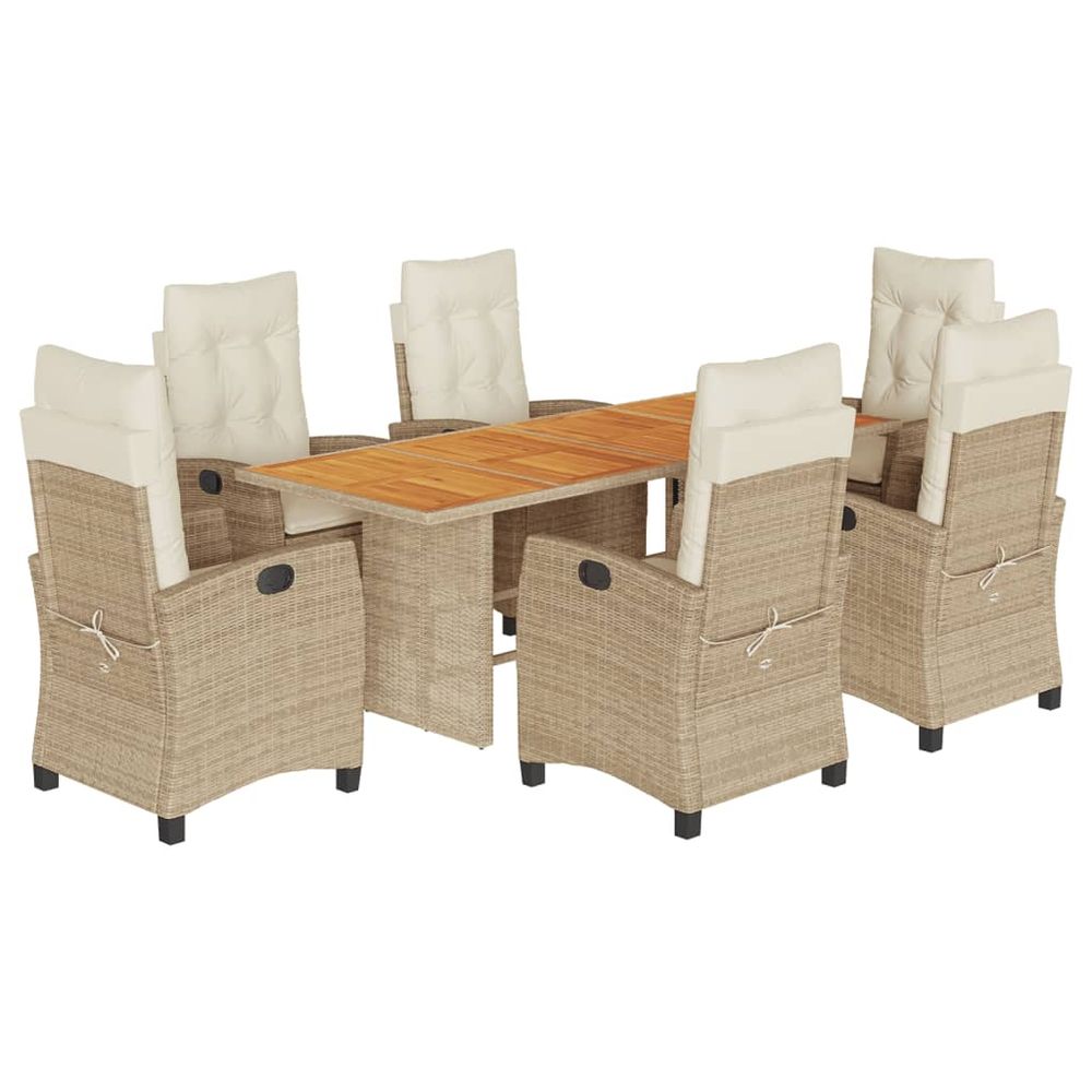 Ensemble à manger de jardin et coussins 7 pcs beige poly rotin