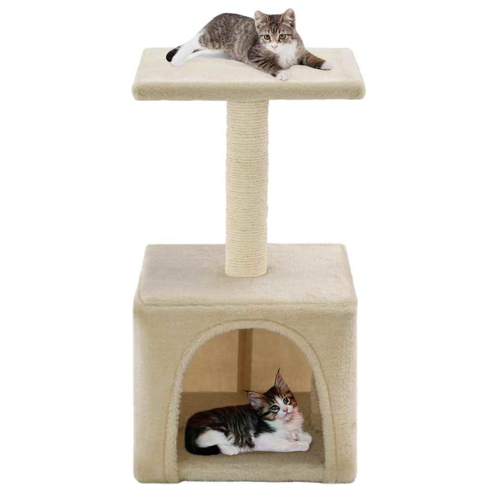 Petit arbre à chat 55 cm en sisal avec niche pour chaton beige