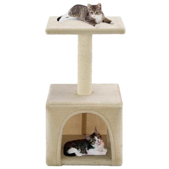 Petit arbre à chat 55 cm en sisal avec niche pour chaton beige