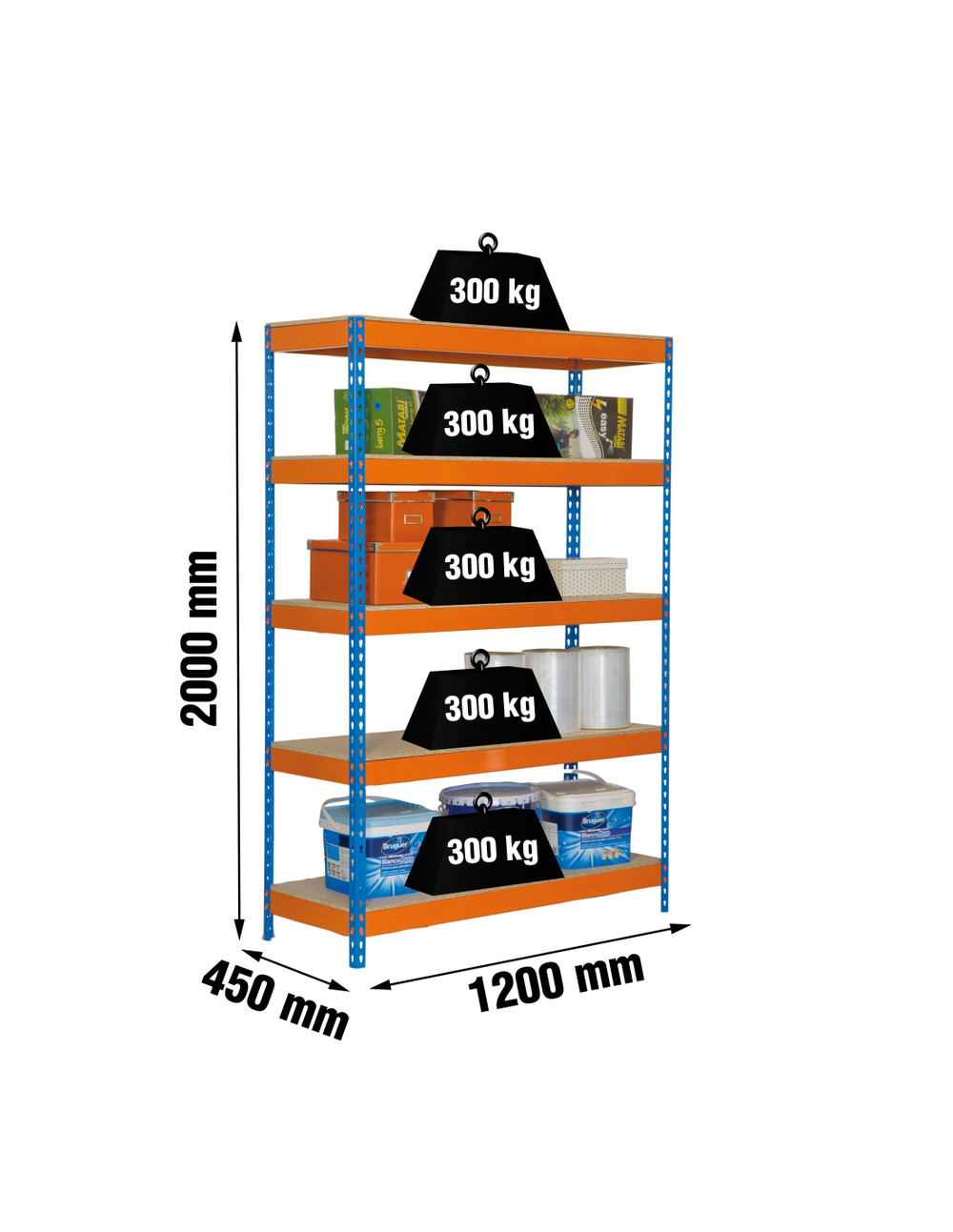 Etagère sans vis bricoforte 1204-5 chipboard bleu/orang/bois bleu/orange/bois 2000x1200x450 - simonrack