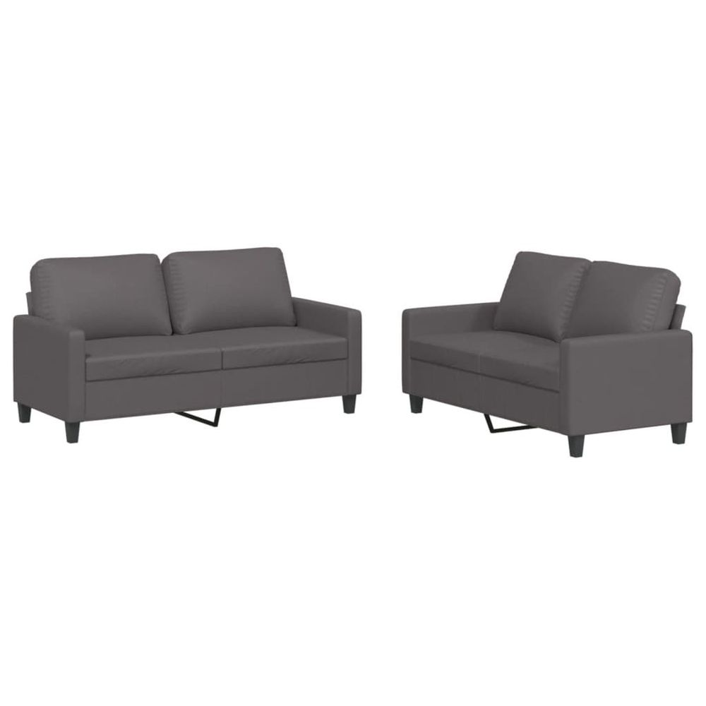 Ensemble de canapés 2 pcs avec coussins gris similicuir