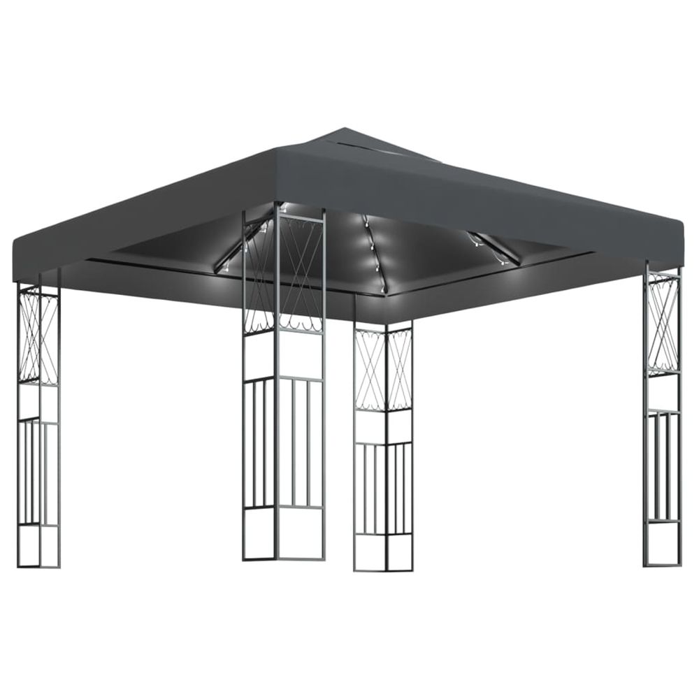 Tonnelle avec guirlande lumineuse à led 3x3 m anthracite tissu