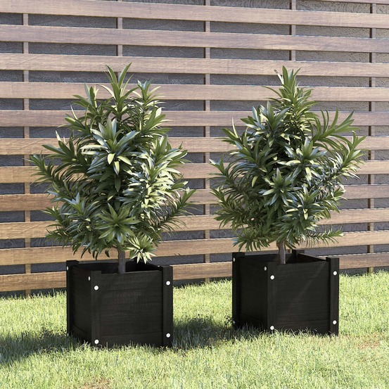 Jardinières d'extérieur 2 pcs noir 31x31x31 cm bois de pin