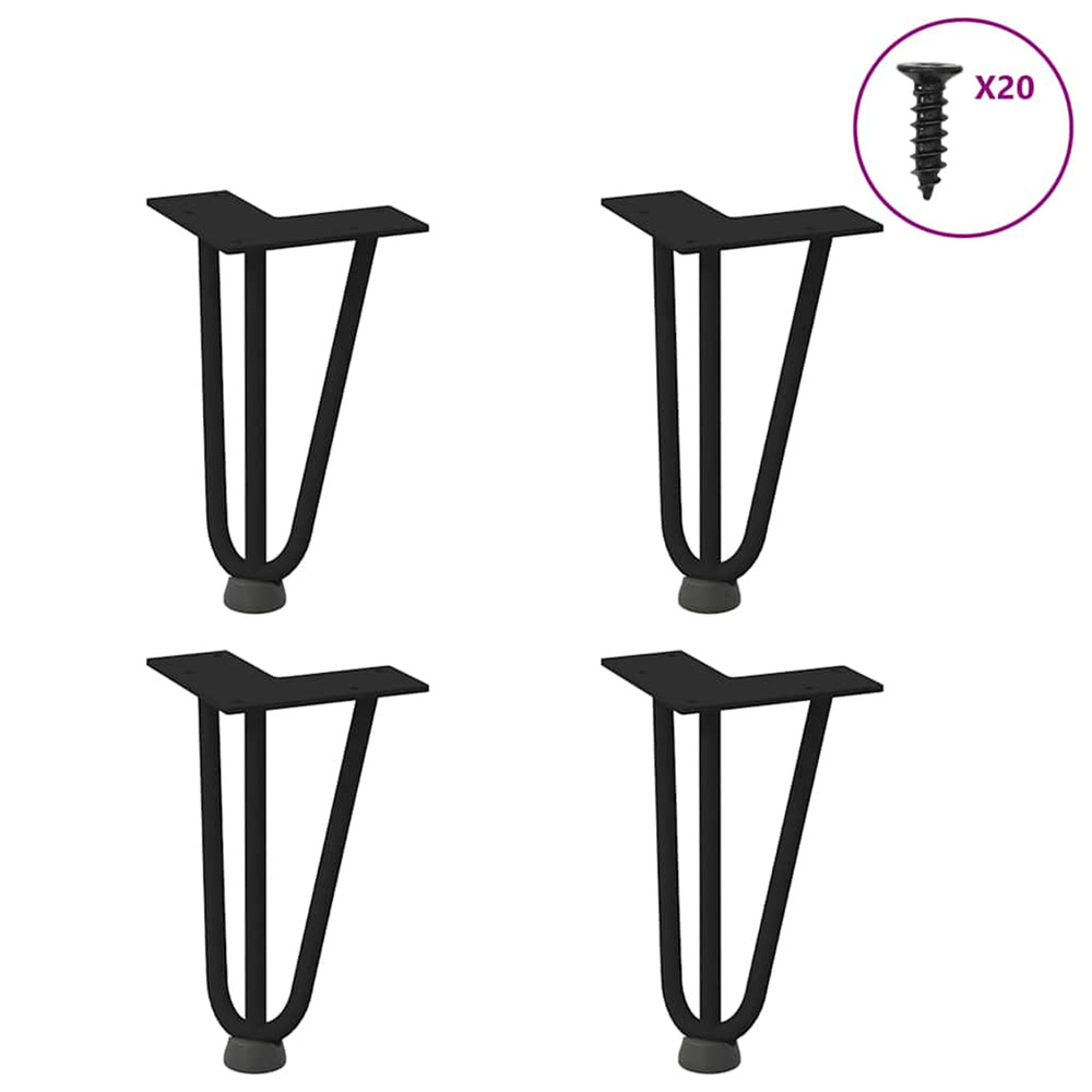 Pieds en épingle à cheveux pour table basse 4 pièces noir 20 cm acier massif