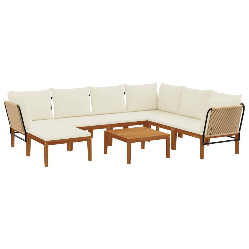 8 pc bois d'acacia massif et corde naturel