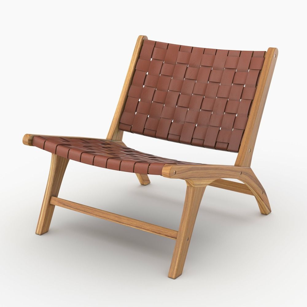 Kuna-fauteuil en teck et cuir tressé marron