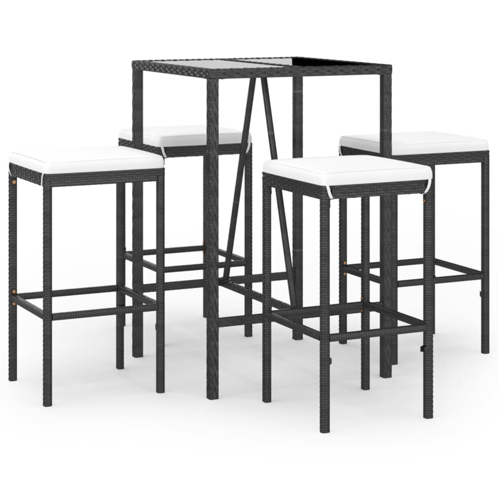 Ensemble de bar de jardin 5 pcs avec coussins noir poly rotin