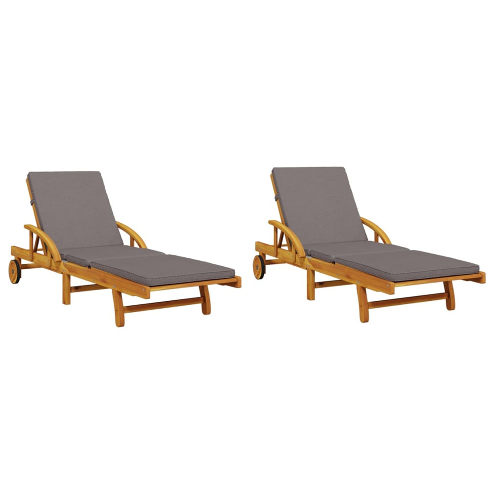 Chaises longues lot de 2 avec coussins 200x68x83 cm bois acacia