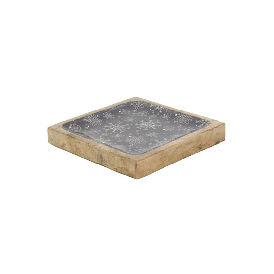 Corbeille en manguier et résine carré noir